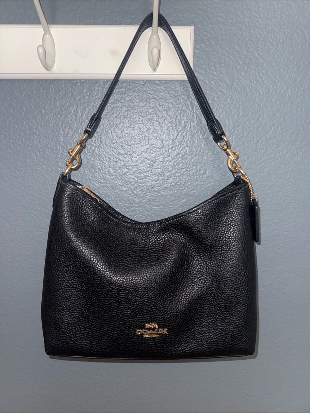 Coach Black Pebbled Leather Shoulder Bag with Gold Hardware